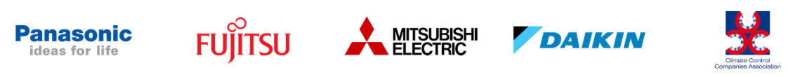 Panasonic, Fujitsu, Mitsubishi Electric, Daikin logos